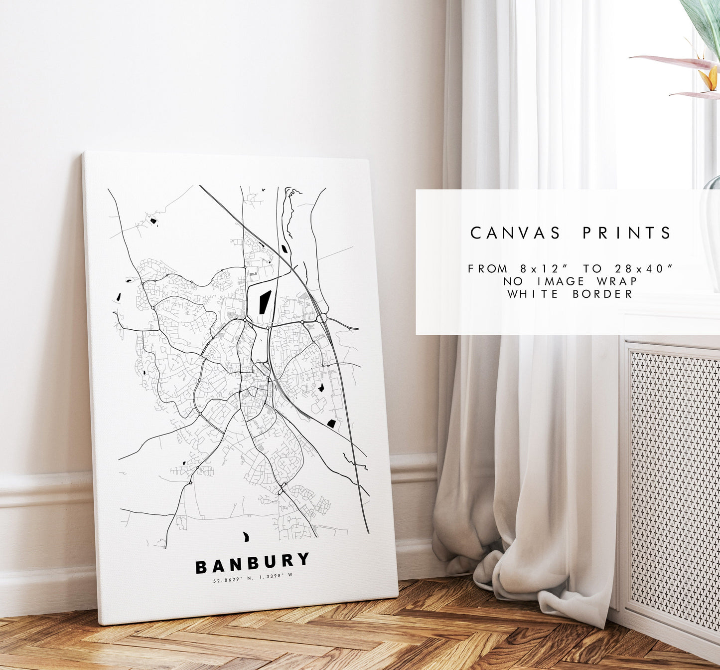 Banbury Map Print - Minimalist City Map Poster - Map Wall Art - UK - Banbury Print - Banbury Poster - Different Colours Available