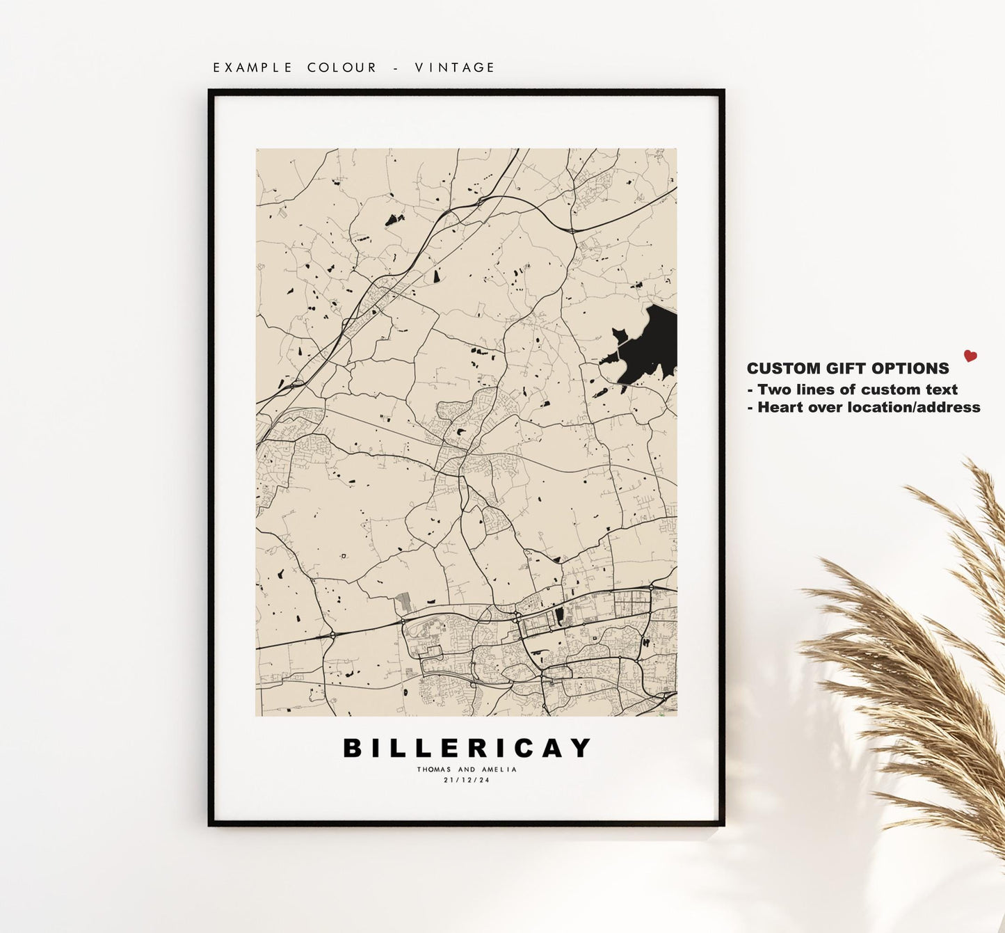 Billericay Map Print - Minimalist City Map Poster - Map Art - UK - Billericay Print - Billericay, Essex - Different Colours Available