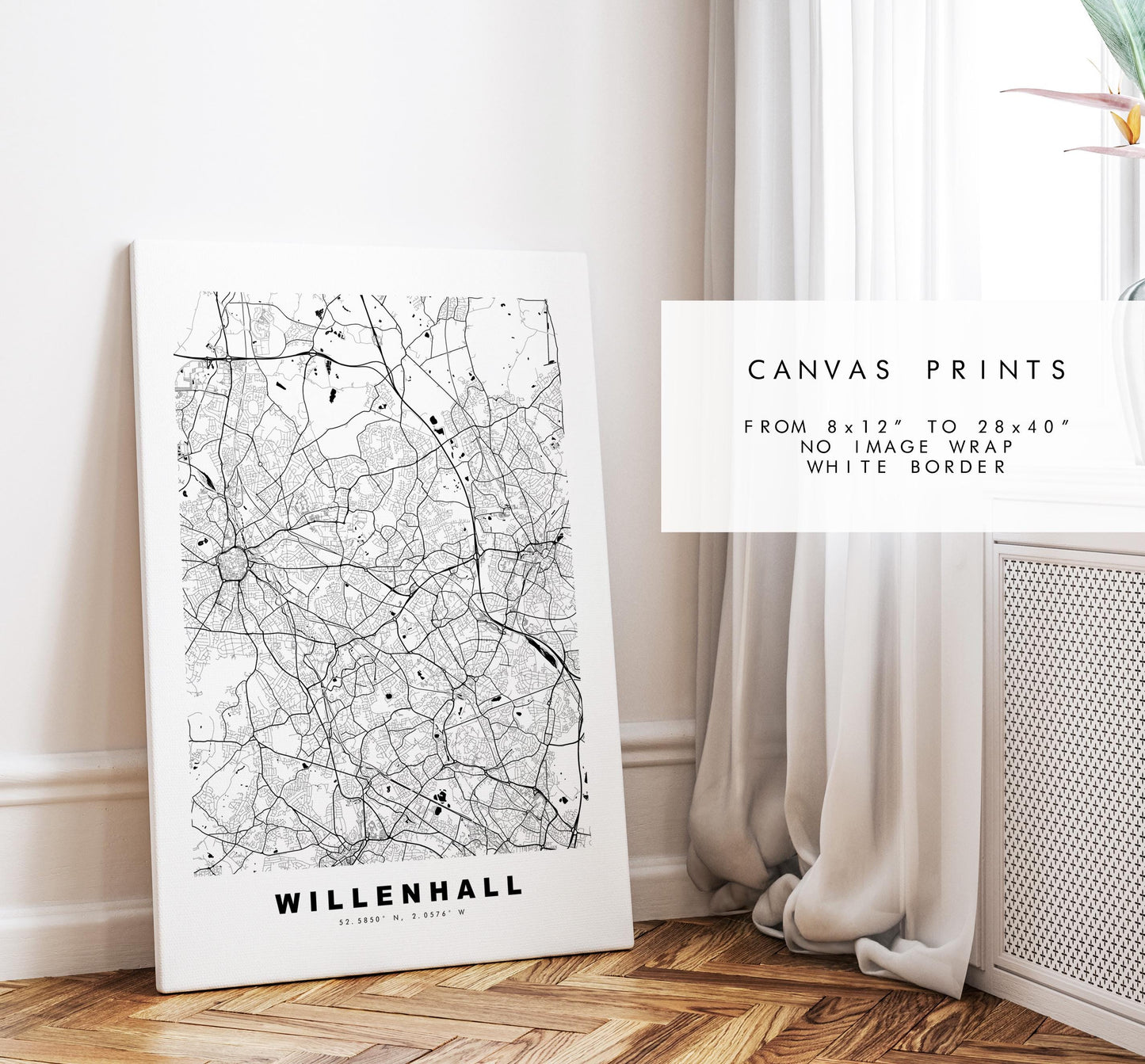 Willenhall Map Print - Minimalist City Map Poster - Map Art - UK - Willenhall Print - West Midlands - Different Colours Available