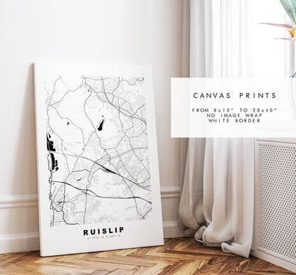 Ruislip Map Print - Minimalist City Map Poster - Map Art - UK - Ruislip Print - Ruislip, London - Different Colours Available