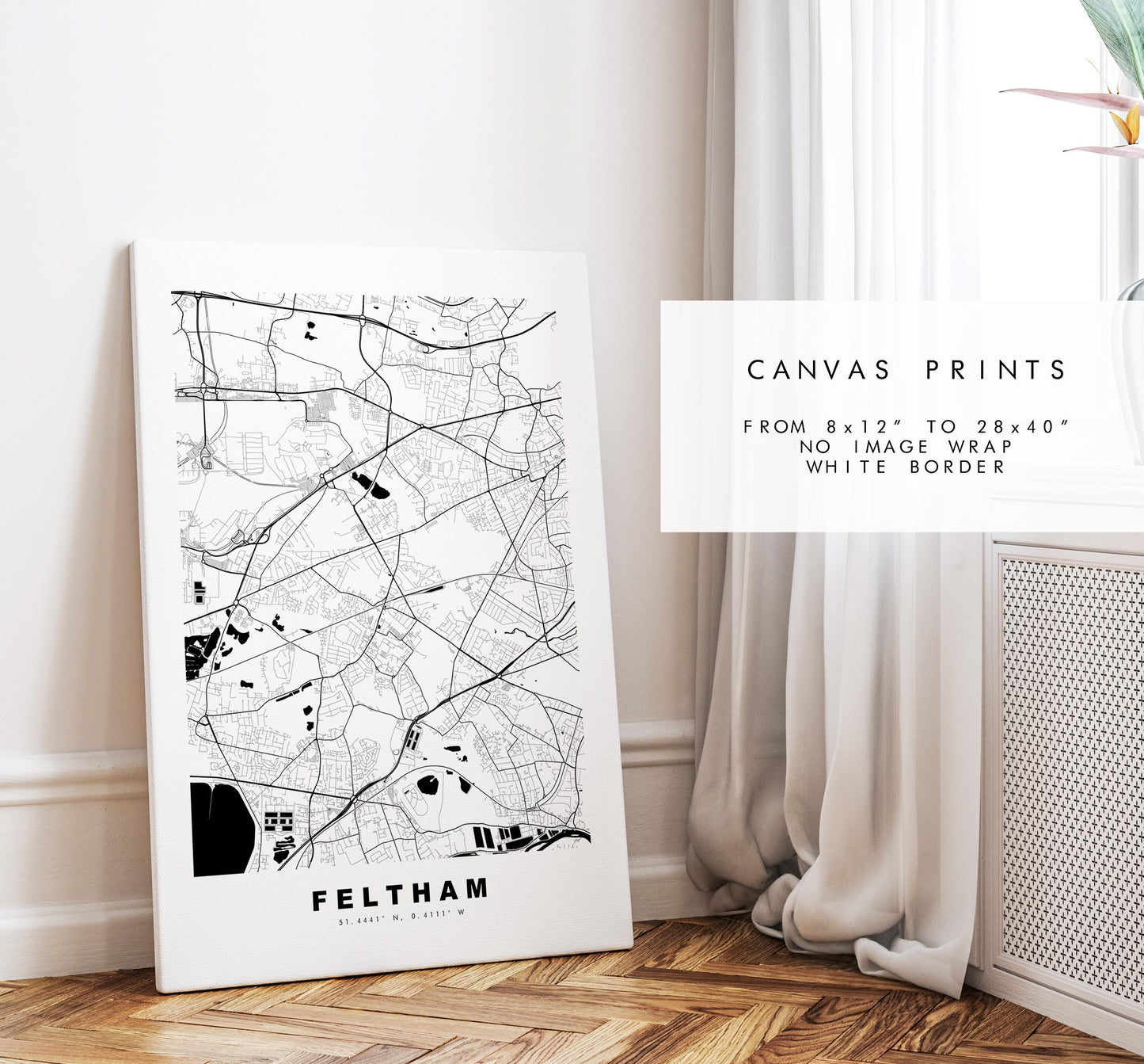 Feltham Map Print - Minimalist City Map Poster - Map Art - UK - Feltham Print - Feltham, London - Different Colours Available