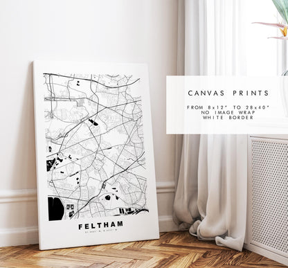 Feltham Map Print - Minimalist City Map Poster - Map Art - UK - Feltham Print - Feltham, London - Different Colours Available