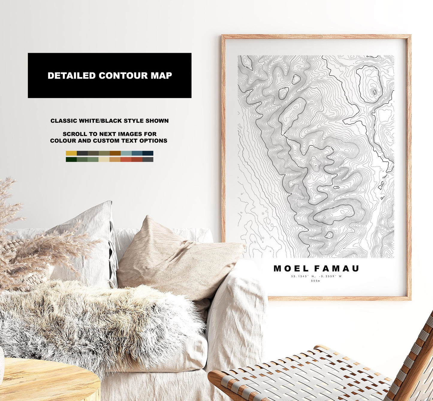 Moel Famau Print - Contour Map - Clwydian Hills - Wales - Topographic Map - Print - Poster - Wall Art - Moel Famau Map - Clwydian Range