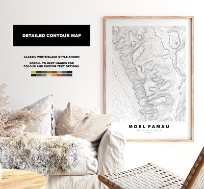Moel Famau Print - Contour Map - Clwydian Hills - Wales - Topographic Map - Print - Poster - Wall Art - Moel Famau Map - Clwydian Range