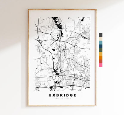 Uxbridge Map Print - Minimalist City Map Poster - Map Art - UK - Uxbridge Print - Uxbridge, London - Different Colours Available