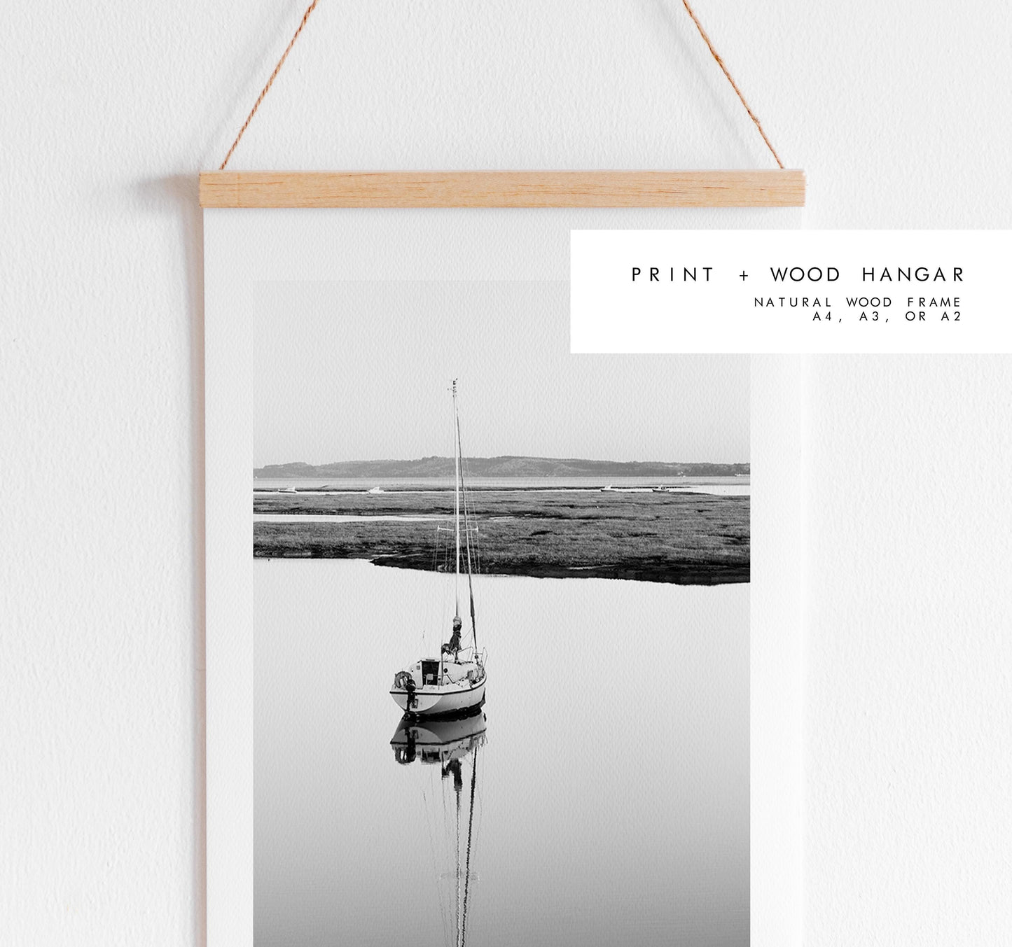 Sailboat Print - Keyhaven Photography Print - Hampshire Photography Prints -  Frame and Canvas Options - Portrait  - UK - Black and White