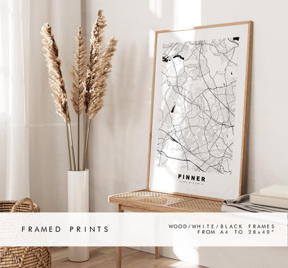 Pinner Map Print - Minimalist City Map Poster - Map Art - UK - Pinner Print - Pinner, London - Different Colours Available