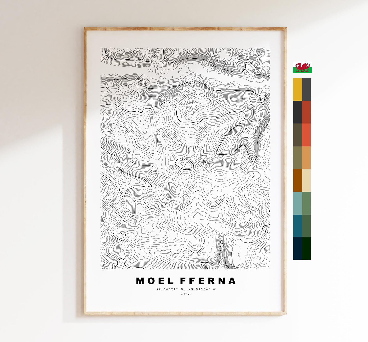 Moel Fferna Print - Contour Map - Berwyn Range - Wales - Topographic Map - Print - Wall Art - Moel Fferna Poster - Contour Map - Topography