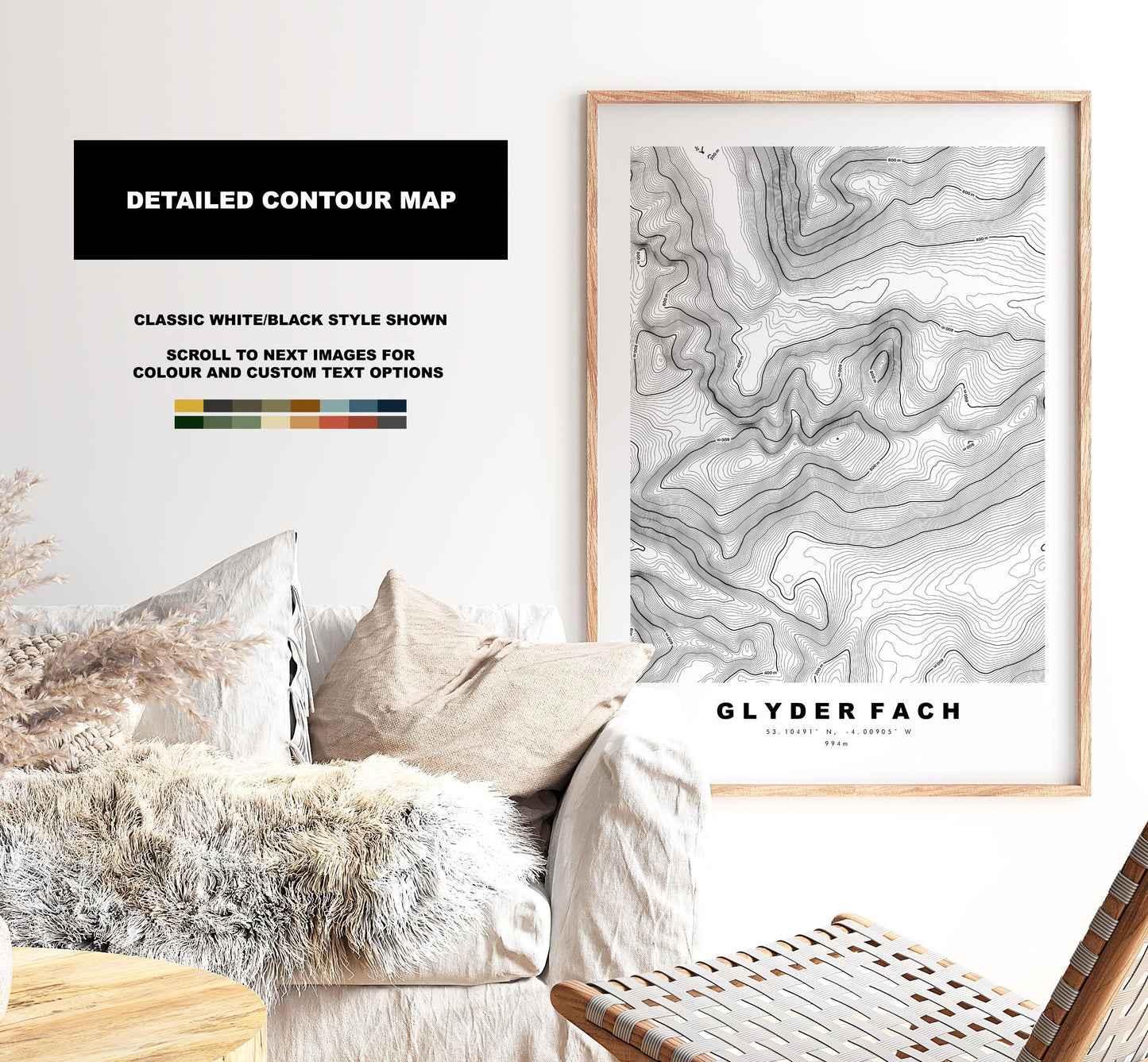 Glyder Fach Print - Contour Map - Snowdonia - Wales - Topographic Map - Print - Poster - Wall Art - Glyder Fach Poster - Glyderau