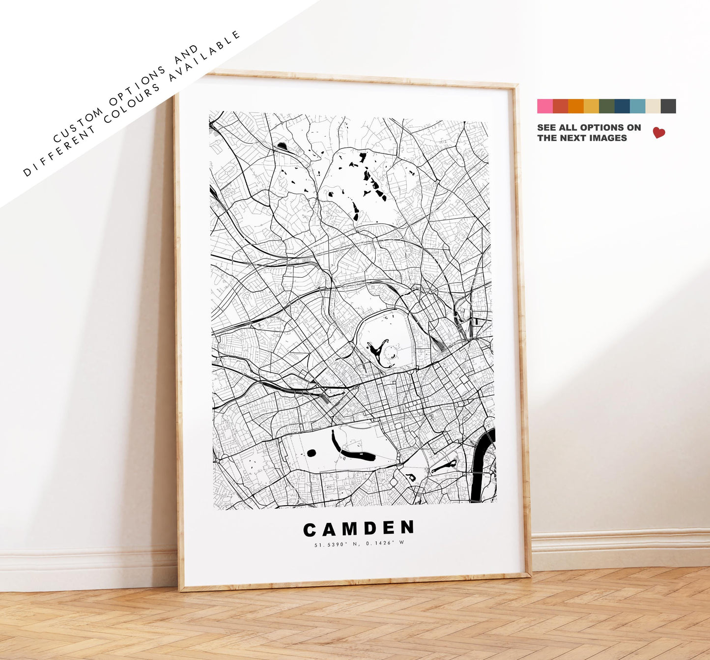 Camden Map Print - Minimalist City Map Poster - Map Art - UK - Camden Print - Camden, London - Different Colours Available