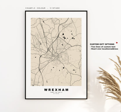 Wrexham Map Print - Minimalist City Map Poster - Map Art - Wales - UK - Wrexham Print - Wrexham Poster - Different Colours Available