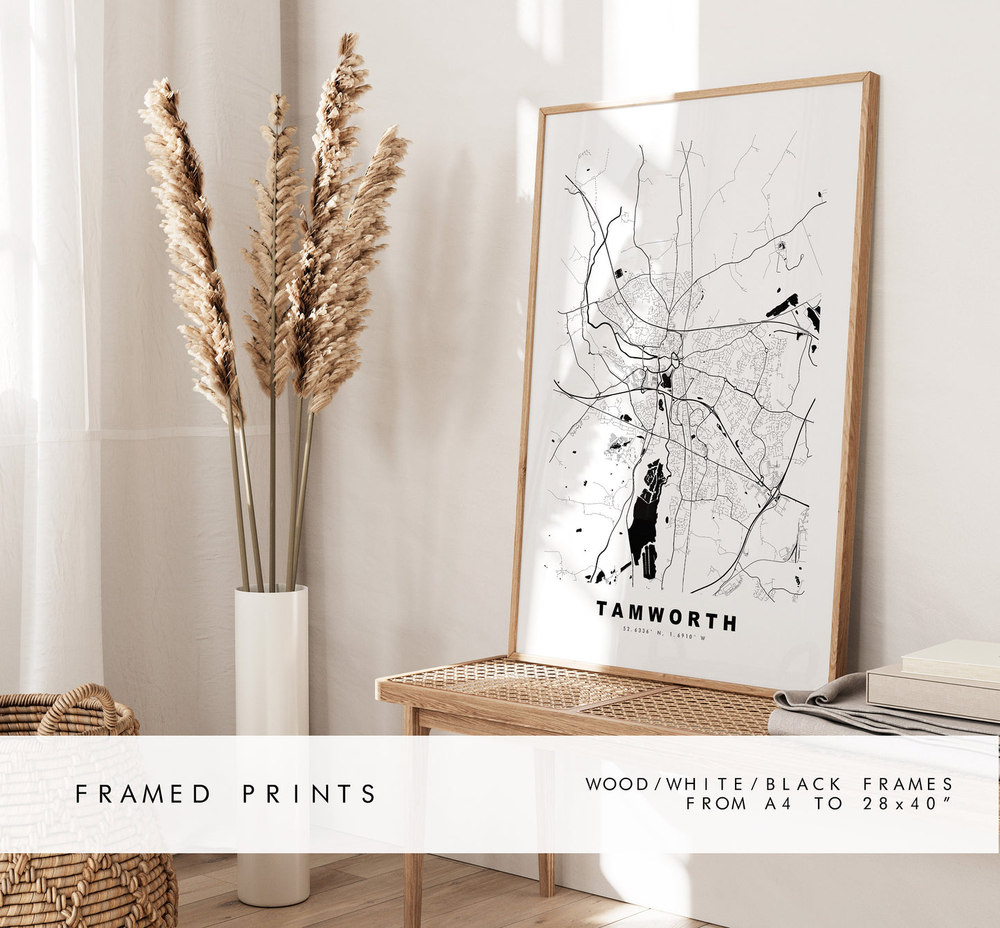Tamworth Map Print - Minimalist City Map Poster - Map Art - UK - Tamworth Print - Tamworth Poster - Different Colours Available