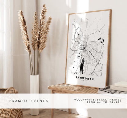 Tamworth Map Print - Minimalist City Map Poster - Map Art - UK - Tamworth Print - Tamworth Poster - Different Colours Available