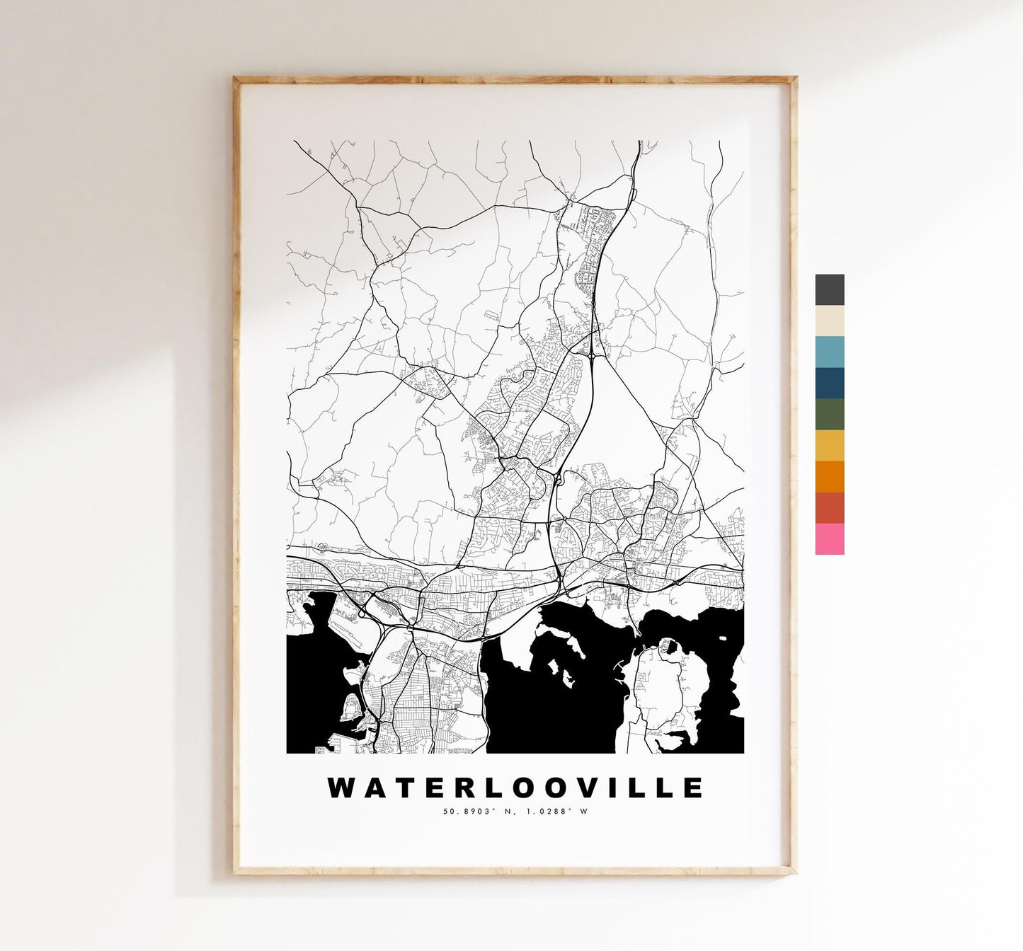 Waterlooville Map Print - Minimalist City Map Poster - Map Art - UK - Waterlooville Print - Hampshire - Different Colours Available