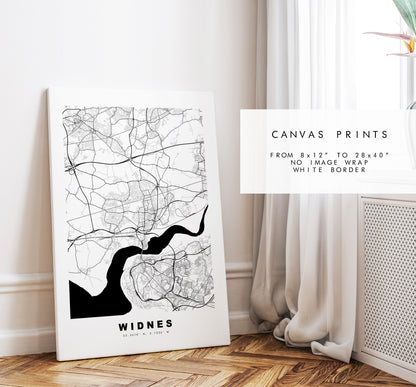 Widnes Map Print - Minimalist City Map Poster - Map Art - UK - Widnes Print - Widnes Poster - Different Colours Available