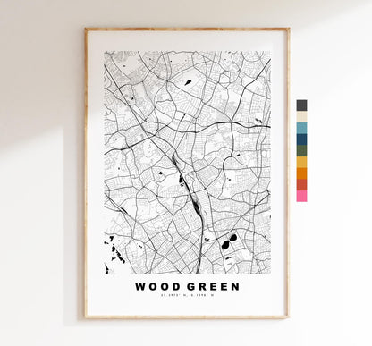 Wood Green Map Print - Minimalist City Map Poster - Map Art - UK - Wood Green Print - Wood Green, London - Different Colours Available