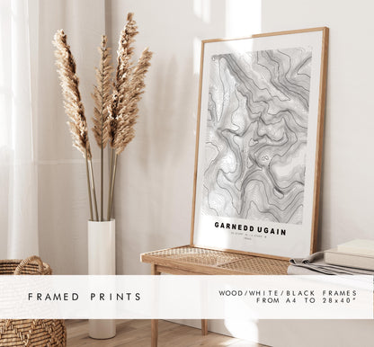 Garnedd Ugain Print - Contour Map - Garnedd Ugain Poster - Wales - Topographic Map - Print - Poster - Wall Art - Welsh 3000s - Topography