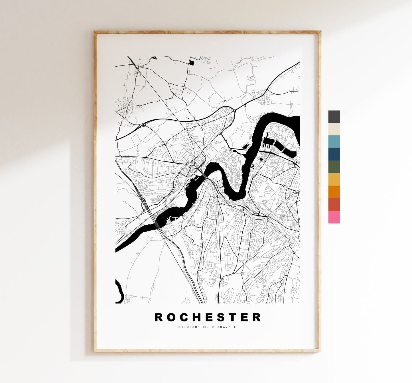 Rochester Map Print - Minimalist City Map Poster - Map Art - UK - Rochester Print - Rochester Poster - Different Colours Available