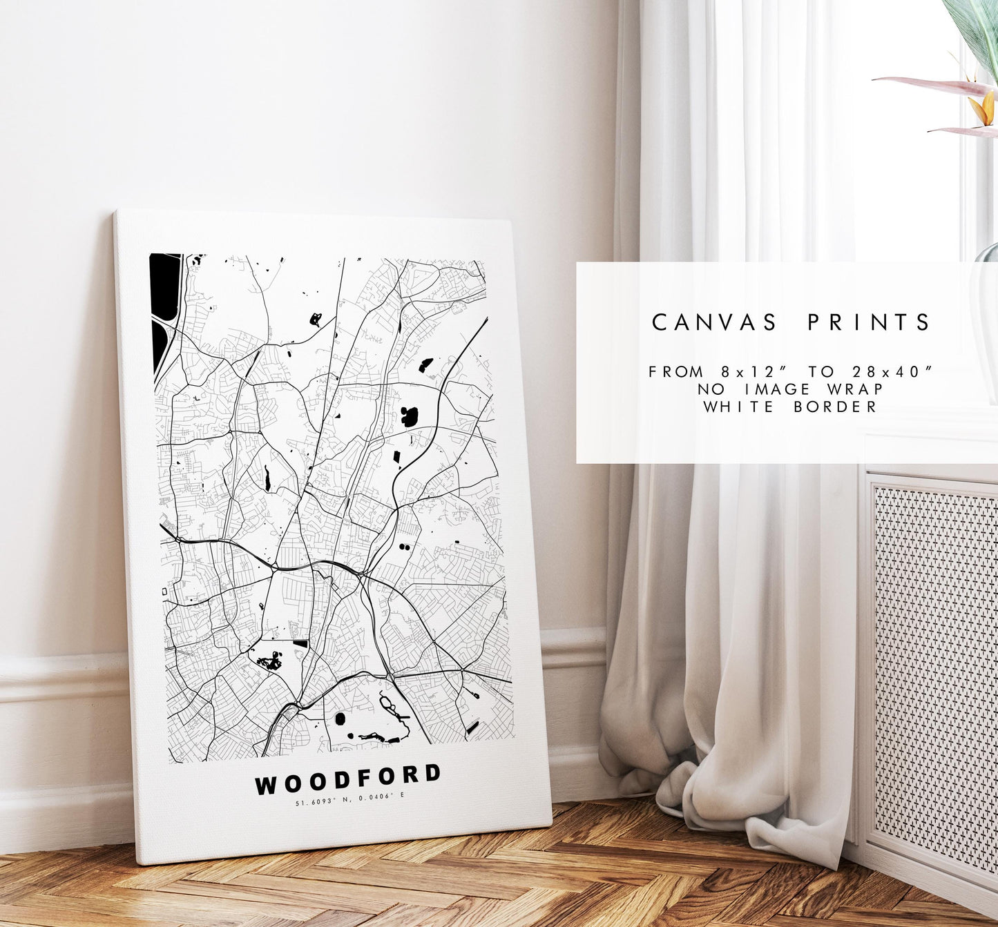 Woodford Map Print - Minimalist City Map Poster - Map Art - UK - Woodford Print - Woodford, London - Different Colours Available