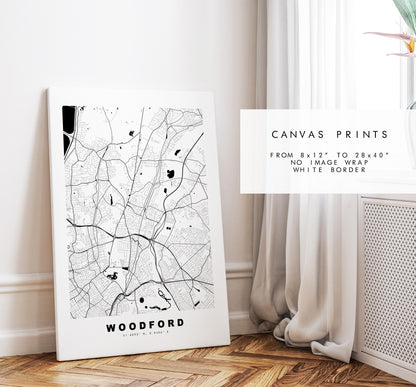 Woodford Map Print - Minimalist City Map Poster - Map Art - UK - Woodford Print - Woodford, London - Different Colours Available