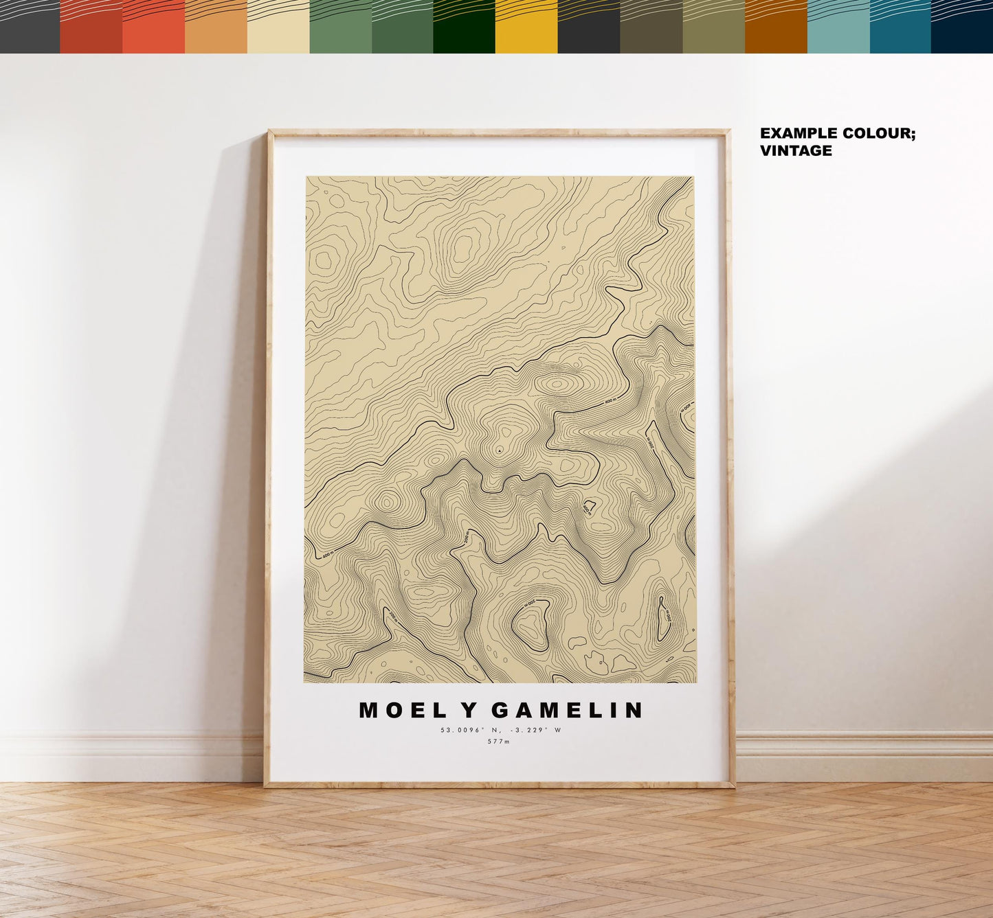 Moel y Gamelin Print - Contour Map - Clwydian Hills - Wales - Topographic Map - Print - Poster - Wall Art - Moel y Gamelin - Llantysilio