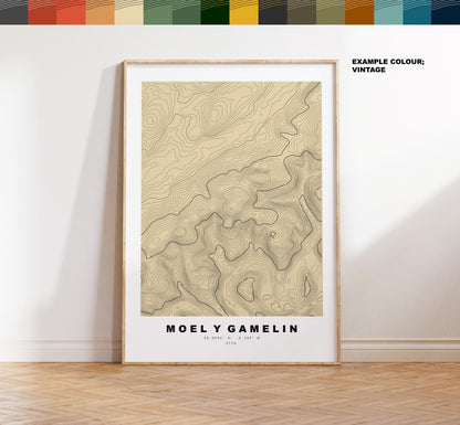 Moel y Gamelin Print - Contour Map - Clwydian Hills - Wales - Topographic Map - Print - Poster - Wall Art - Moel y Gamelin - Llantysilio