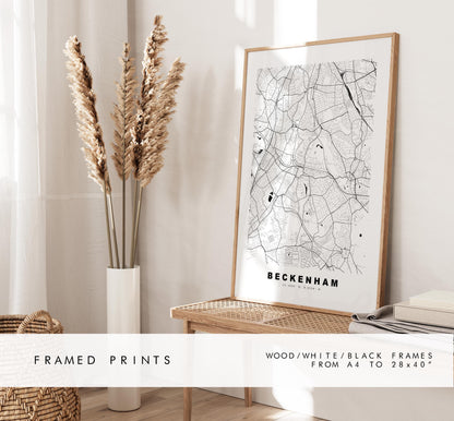 Beckenham Map Print - Minimalist City Map Poster - Map Art - UK - Beckenham Print - Beckenham, London - Different Colours Available