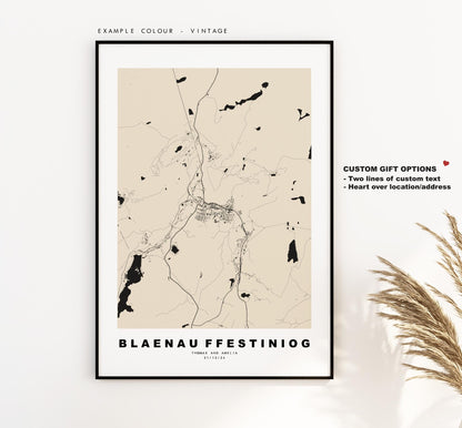 Blaenau Ffestiniog Map Print - Minimalist City Map Poster - Map Art - Wales - UK - Blaenau Ffestiniog Print - Different Colours Available