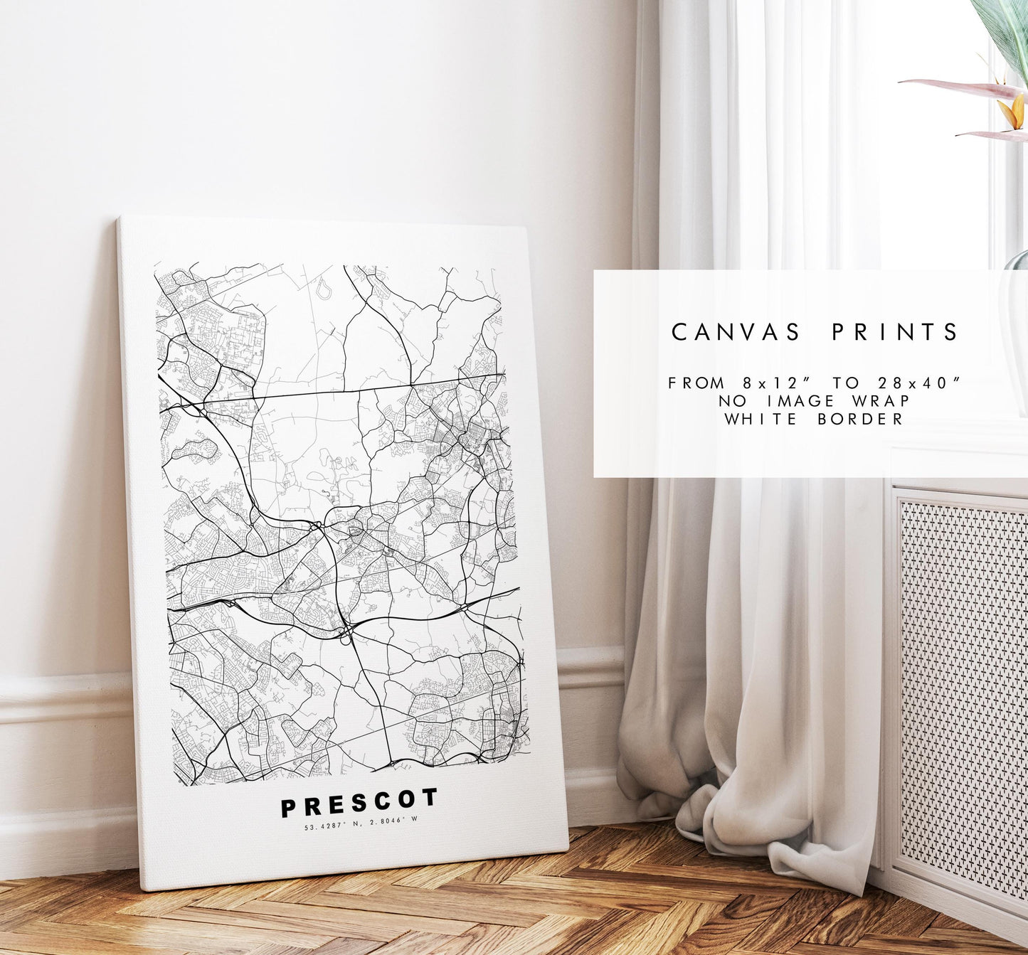 Prescot Map Print - Minimalist City Map Poster - Map Art - UK - Prescot Print - Prescot, Merseyside - Different Colours Available