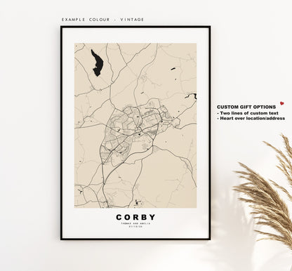Corby Map Print - Minimalist City Map Poster - Map Art - UK - Corby Print - Corby Poster - Different Colours Available