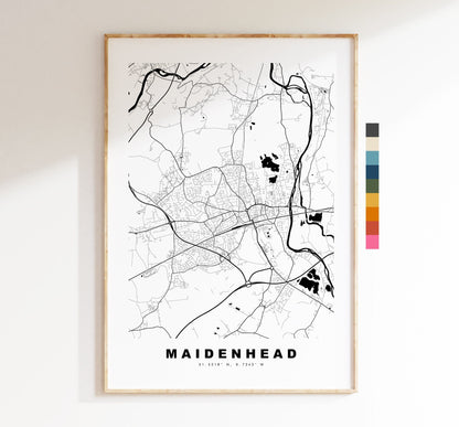 Maidenhead Map Print - Minimalist City Map Poster - Map Art - UK - Maidenhead Print - Maidenhead Poster - Different Colours Available