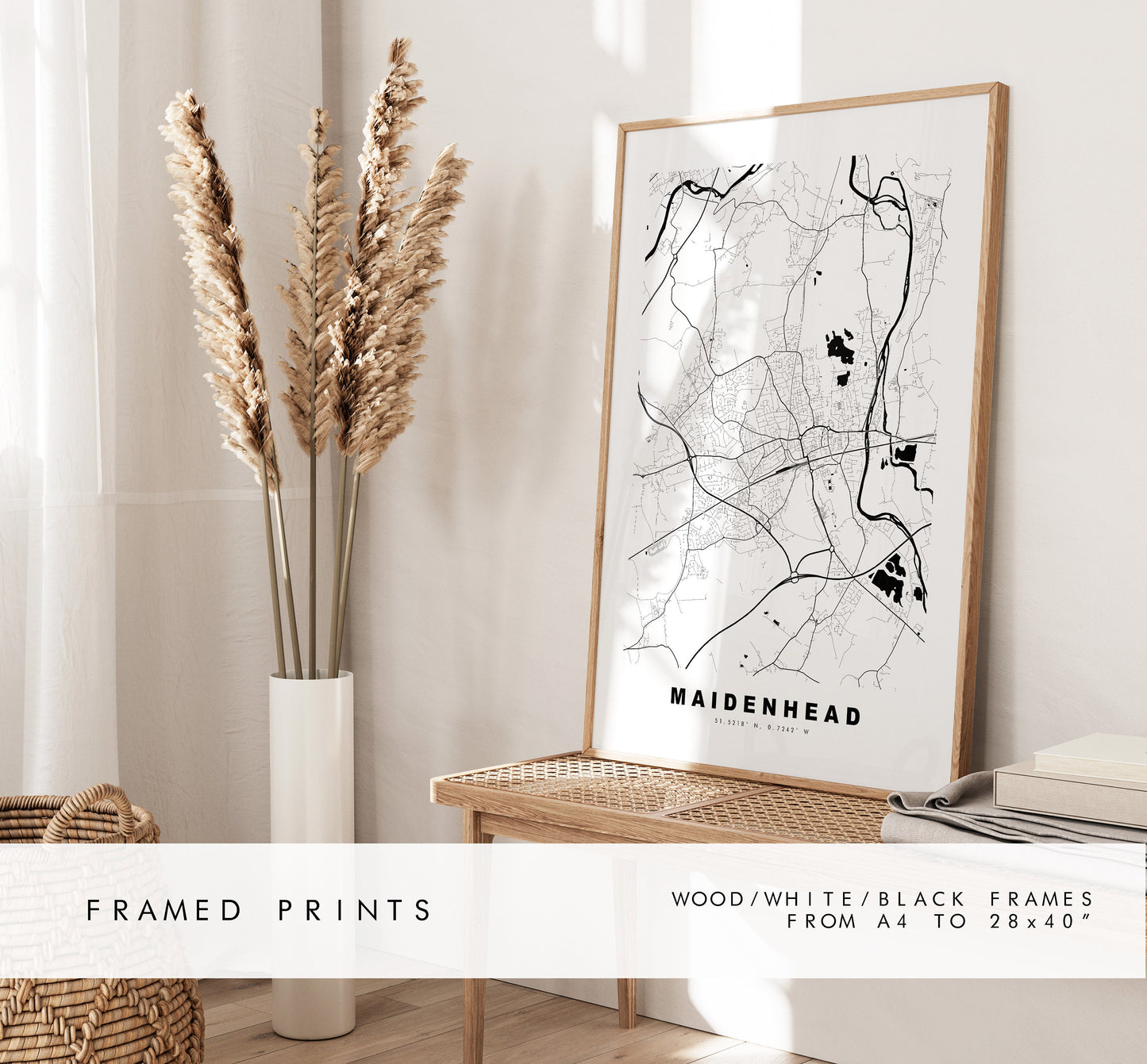 Maidenhead Map Print - Minimalist City Map Poster - Map Art - UK - Maidenhead Print - Maidenhead Poster - Different Colours Available