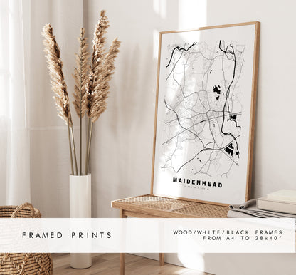 Maidenhead Map Print - Minimalist City Map Poster - Map Art - UK - Maidenhead Print - Maidenhead Poster - Different Colours Available
