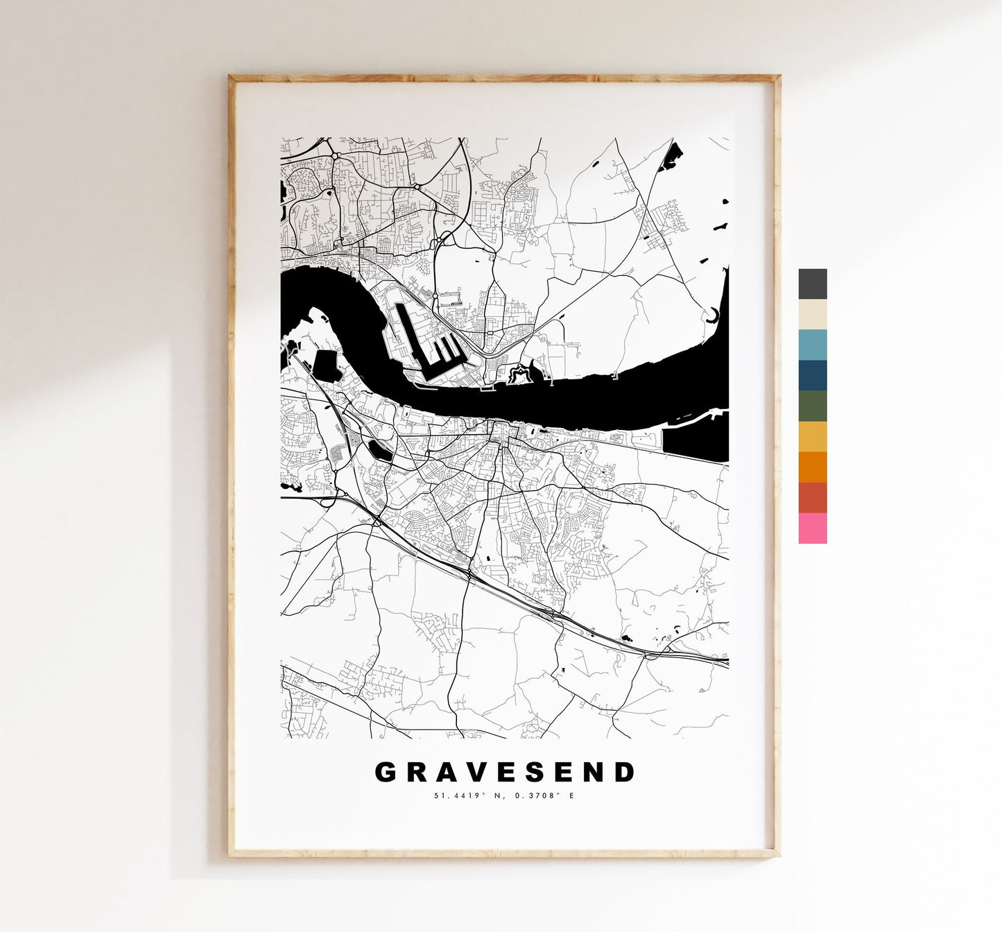 Gravesend Map Print - Minimalist City Map Poster - Map Art - UK - Gravesend Print - Gravesend Poster - Different Colours Available