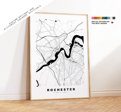 Rochester Map Print - Minimalist City Map Poster - Map Art - UK - Rochester Print - Rochester Poster - Different Colours Available