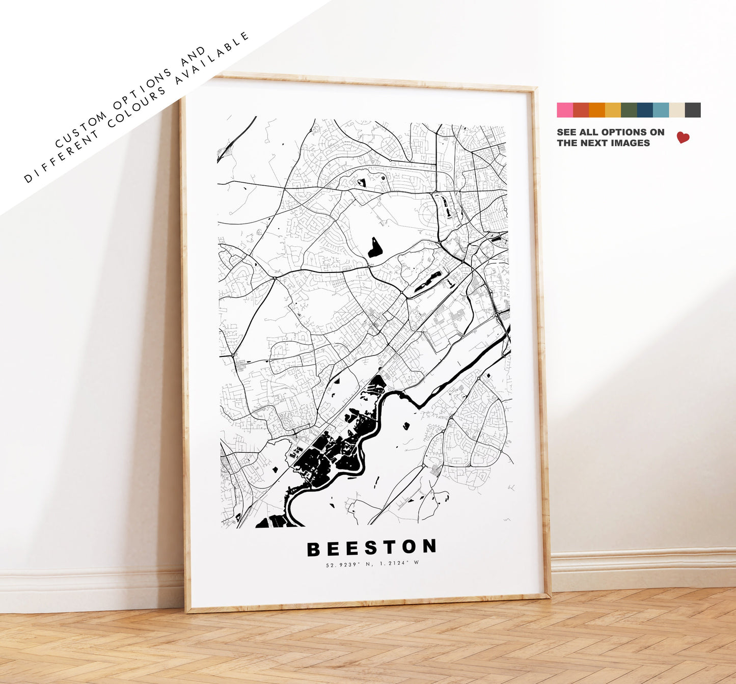 Beeston Map Print - Minimalist City Map Poster - Map Art - UK - Beeston Print - Beeston Poster - Different Colours Available