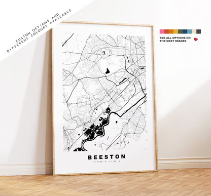 Beeston Map Print - Minimalist City Map Poster - Map Art - UK - Beeston Print - Beeston Poster - Different Colours Available