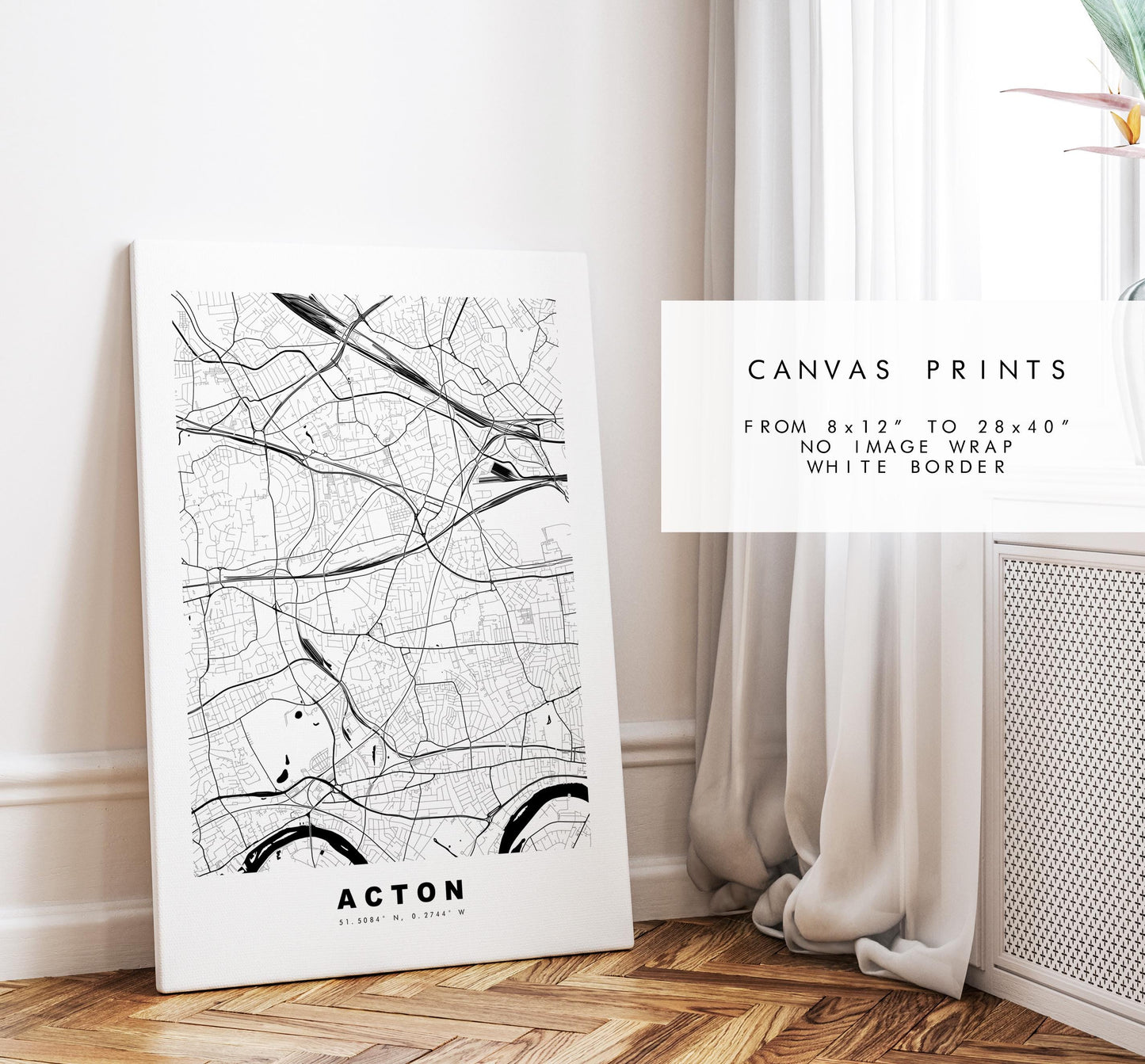 Acton Map Print - Minimalist City Map Poster - Map Art - UK - Acton Print - Acton, London Poster - Different Colours Available