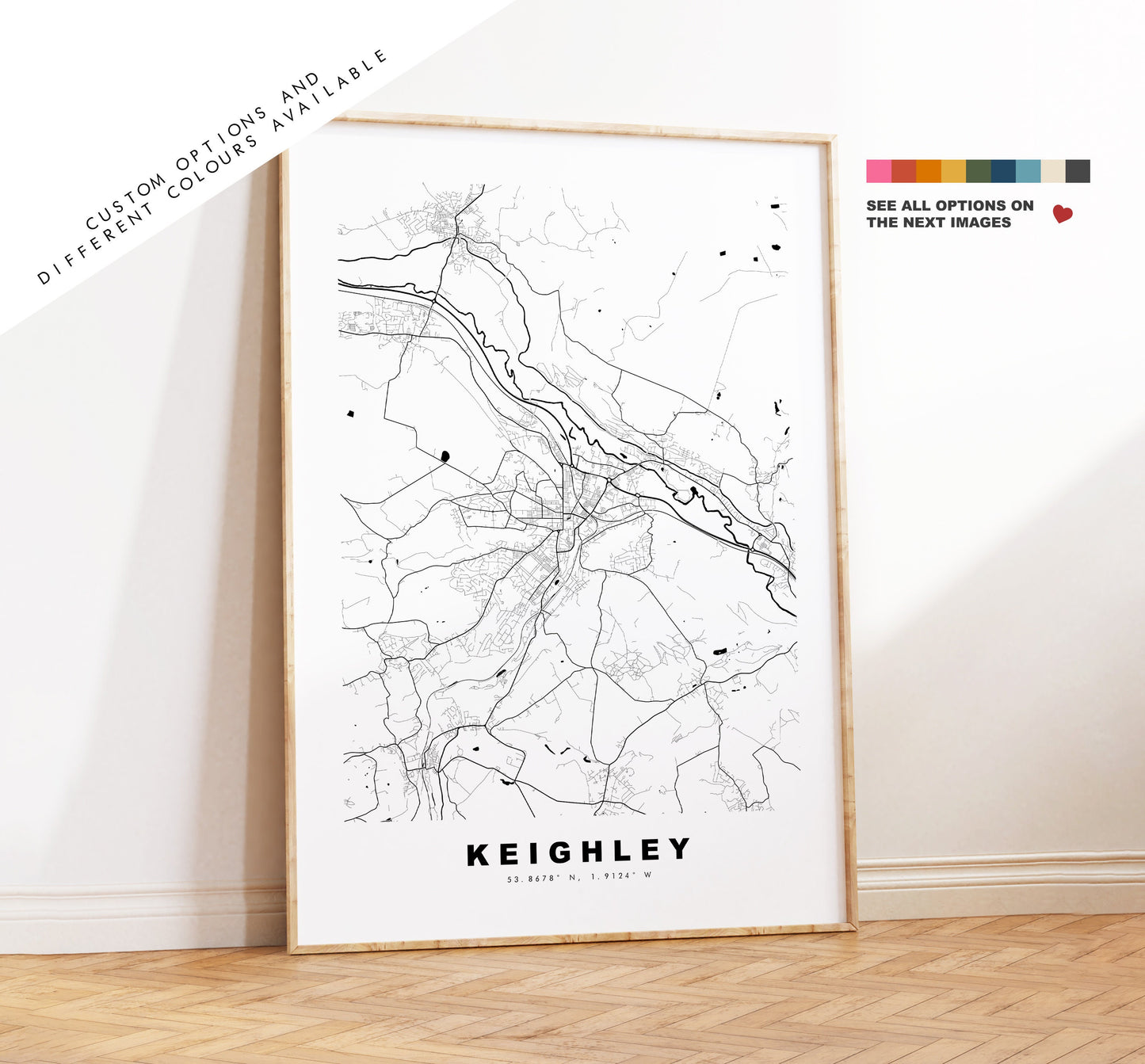 Keighley Map Print - Minimalist City Map Poster - Map Art - UK - Keighley Print - Keighley Poster - Different Colours Available