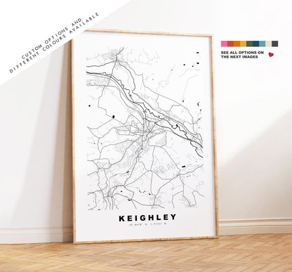 Keighley Map Print - Minimalist City Map Poster - Map Art - UK - Keighley Print - Keighley Poster - Different Colours Available