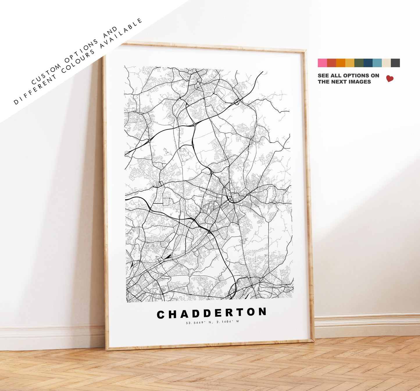 Chadderton Map Print - Minimalist City Map Poster - Map Art - UK - Chadderton Print - Chadderton, Manchester - Different Colours Available