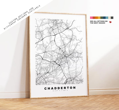 Chadderton Map Print - Minimalist City Map Poster - Map Art - UK - Chadderton Print - Chadderton, Manchester - Different Colours Available
