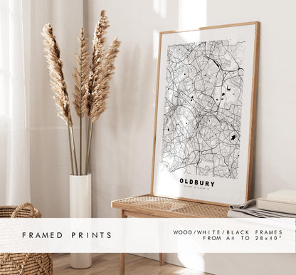 Oldbury Map Print - Minimalist City Map Poster - Map Art - UK - Oldbury Print - Oldbury, West Midlands - Different Colours Available
