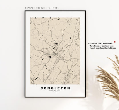 Congleton Map Print - Minimalist City Map Poster - Map Art - UK - Congleton Print - Congleton, Cheshire - Different Colours Available