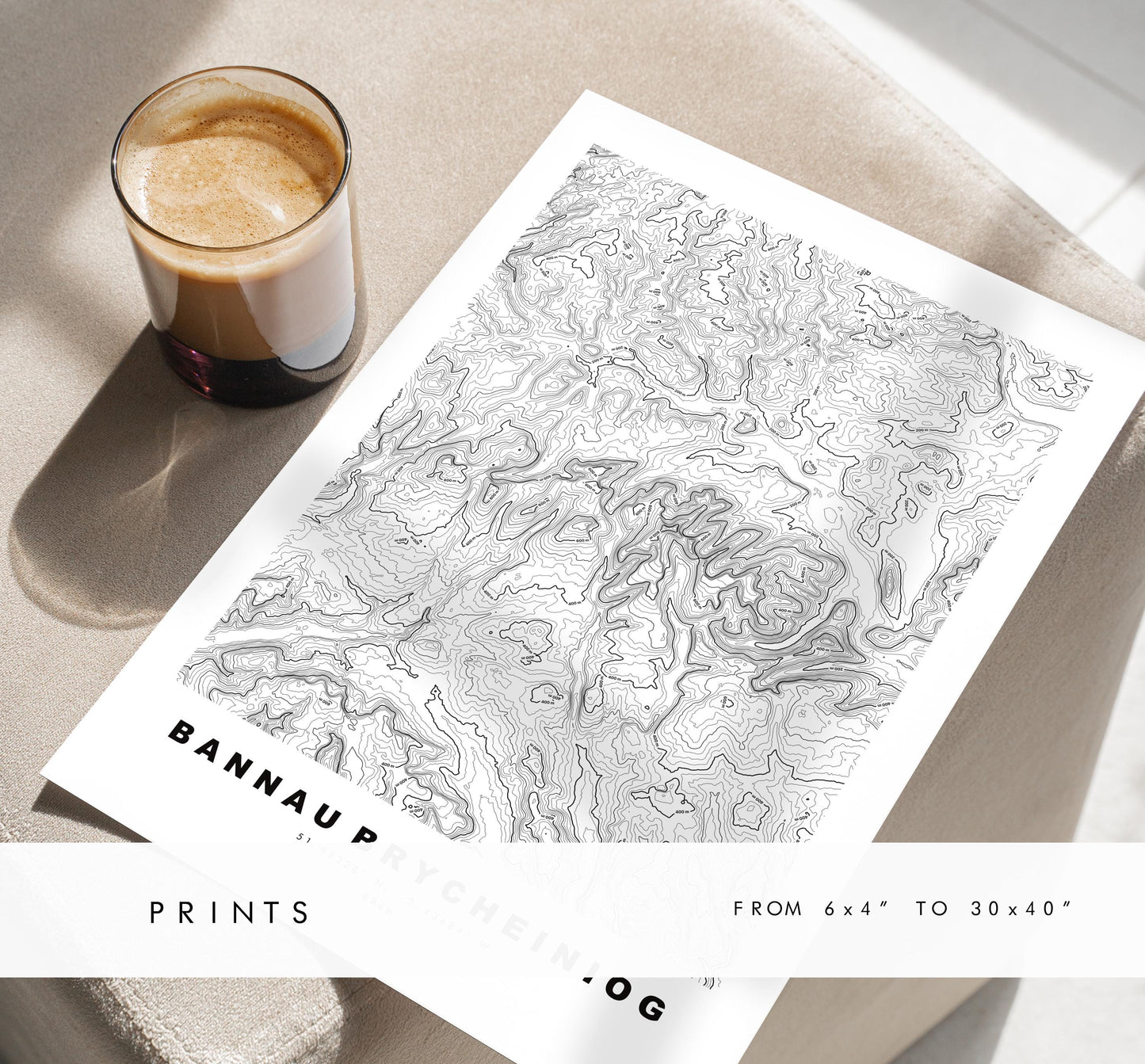 Bannau Brycheiniog Print - Contour Map -  Bannau Brycheiniog Map - Topographic Map - Print - Poster - Wall Art - Brecon Beacons - Wales