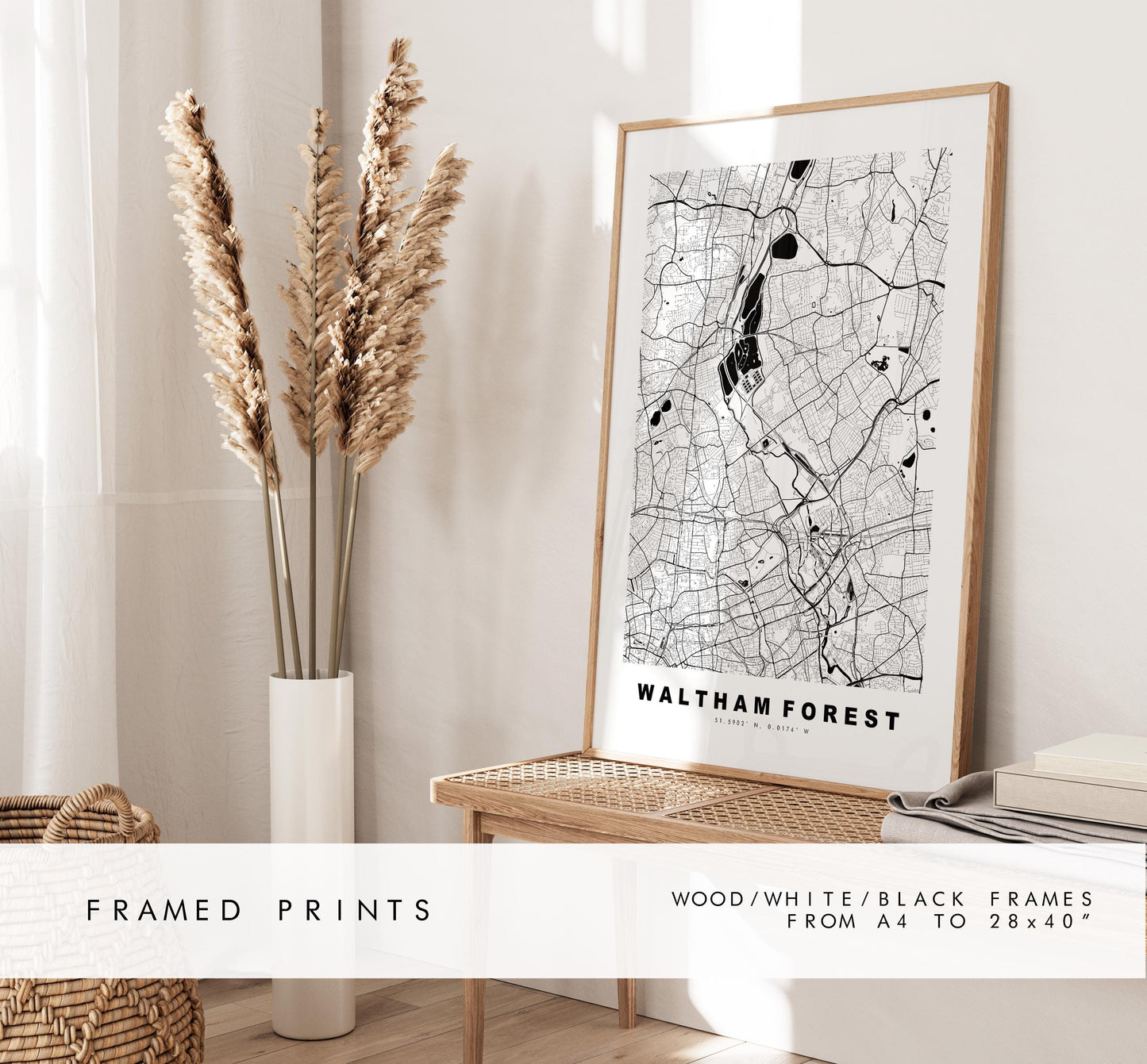 Waltham Forest Map Print - Minimalist City Map Poster - Map Art - UK - Waltham Forest Print - London - Different Colours Available
