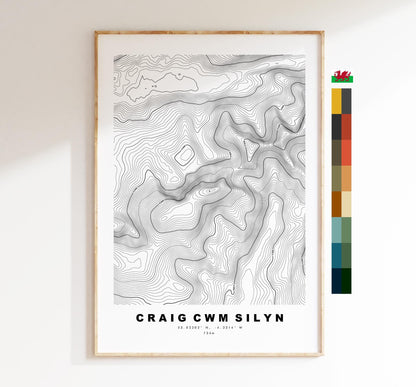 Craig Cym Silyn Print - Contour Map - Craig Cym Silyn Poster - Wales - Topographic Map - Print - Poster - Wall Art - Nantlle Ridge