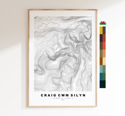 Craig Cym Silyn Print - Contour Map - Craig Cym Silyn Poster - Wales - Topographic Map - Print - Poster - Wall Art - Nantlle Ridge