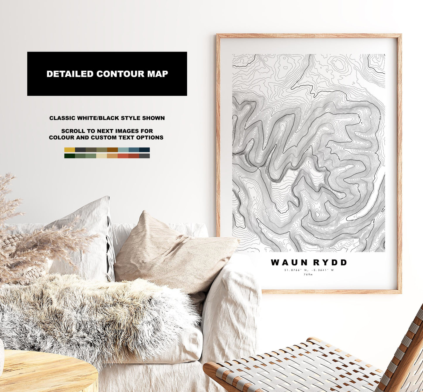 Waun Rydd Print - Contour Map - Brecon Beacons - Wales - Topographic Map - Print - Poster - Wall Art - Waun Rydd Poster - Map Print
