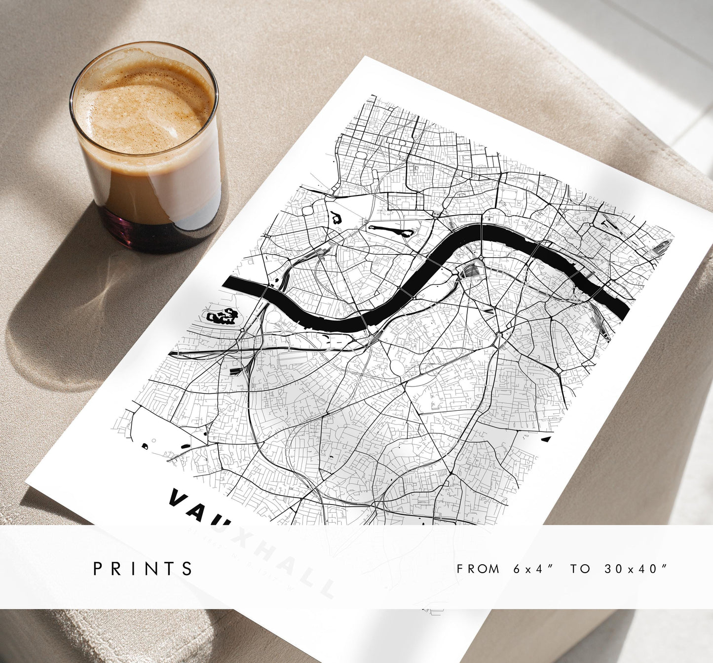 Vauxhall Map Print - Minimalist City Map Poster - Map Art - UK - Vauxhall Print - Vauxhall, London - Different Colours Available